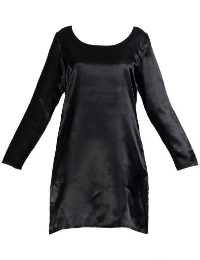 Long Sleeve Satin Under Dress Slip Top Long Length Black