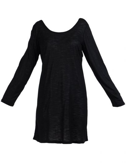 Long Sleeve Viscose Knit Under Dress Slip Top Long Length Black