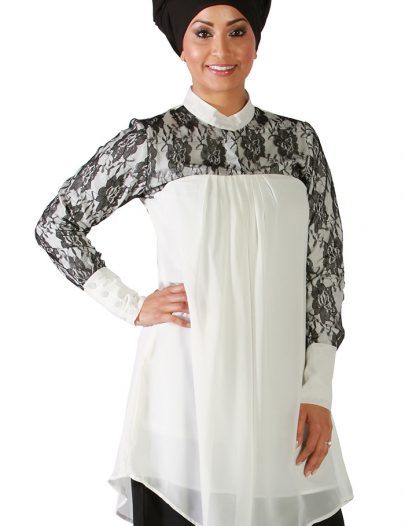 Laced Georgette Kurti Ivory White