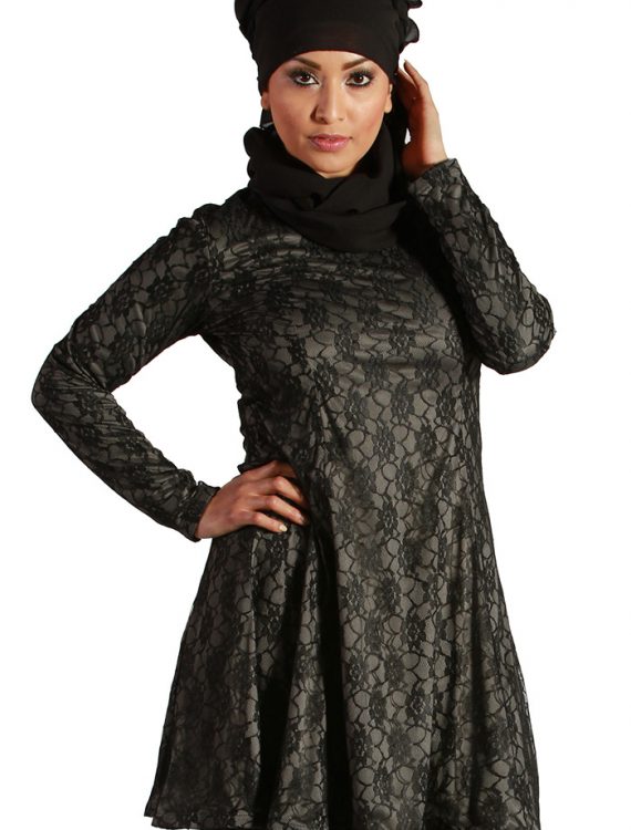 All Over Lace Kurti Grey