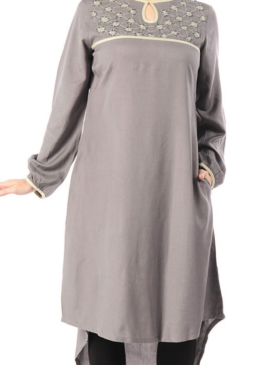 Embroidered Extra Long Rayon Tunic Black