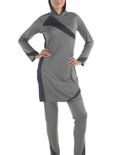 Black & Grey Poly Knit Swimsuit