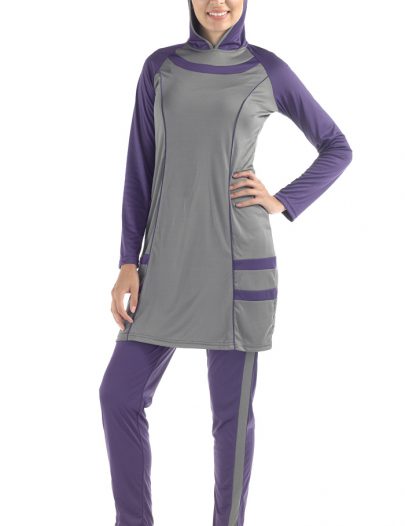 Purple & Grey Poly Knit Swimsuit Grey