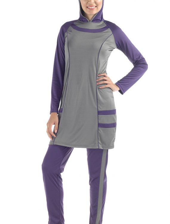 Purple & Grey Poly Knit Swimsuit Grey