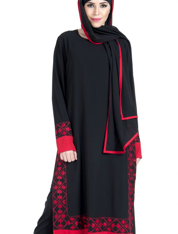 Embroidered Red And Black Salwar Kameez Dress Set
