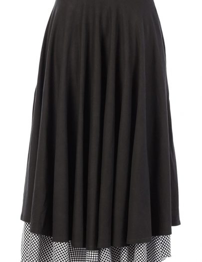 Double Layered Print Cotton Skirt Black