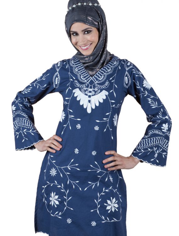All Over Embroidered Kurti Navy Blue
