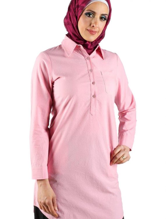 Button Neck Tunic Bright Pink
