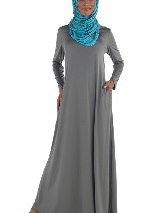 Colorful Knit Abaya Grey