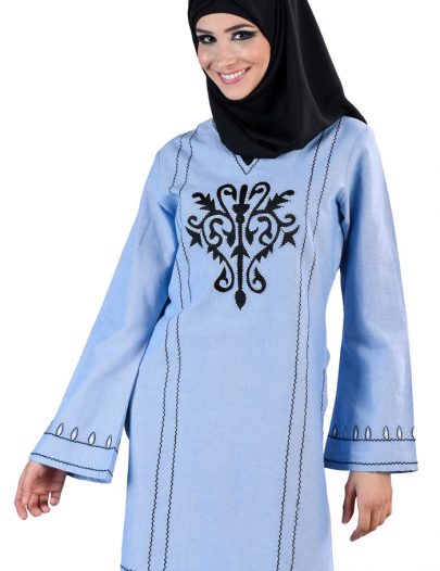 Embroidered Front Tunic Kurti Blue