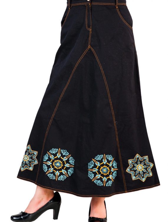 Embroidered Twill Skirt Black
