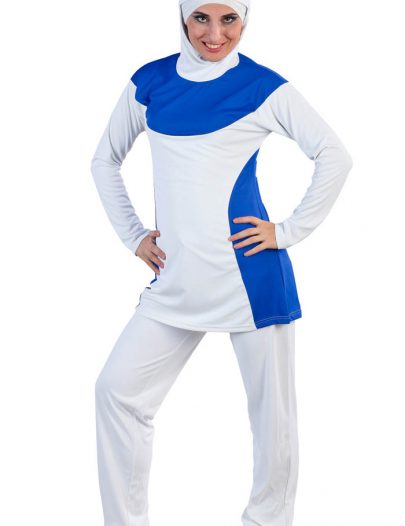 Modest Blue Swimsuit White W/Blue Trim
