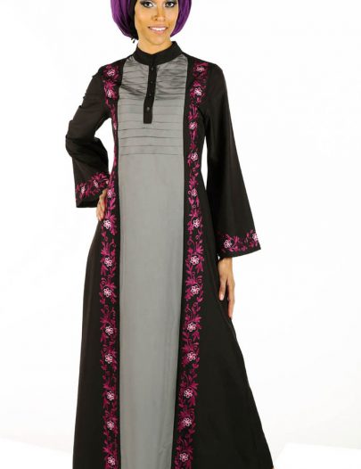 Rose Embroidered Abaya Black