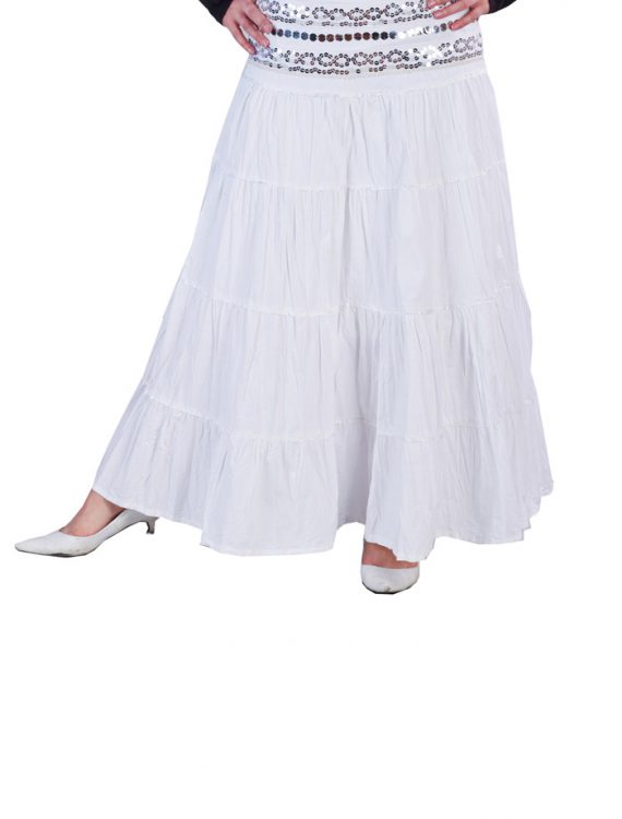 Sequined-Waist Skirt White