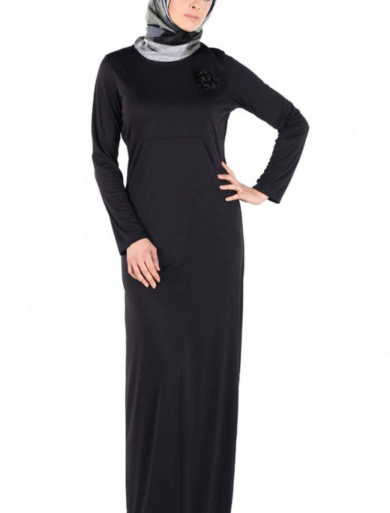 Slip On Knit Basic Dress Abaya Black